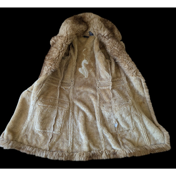 Baby Phat Girls Brown Tan Faux Fur Coat Size Small Y2K Penny Lane Embroidered - Picture 3 of 16